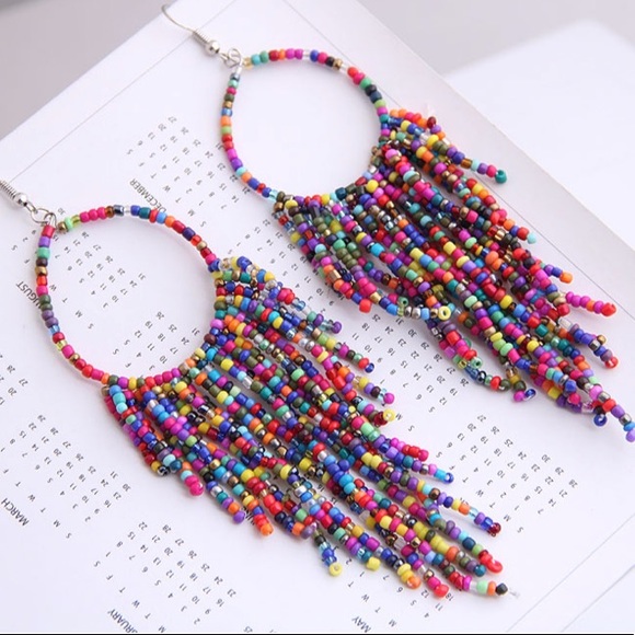 Boho Festival Beaded Tassel Earrings - Picture 3 of 6